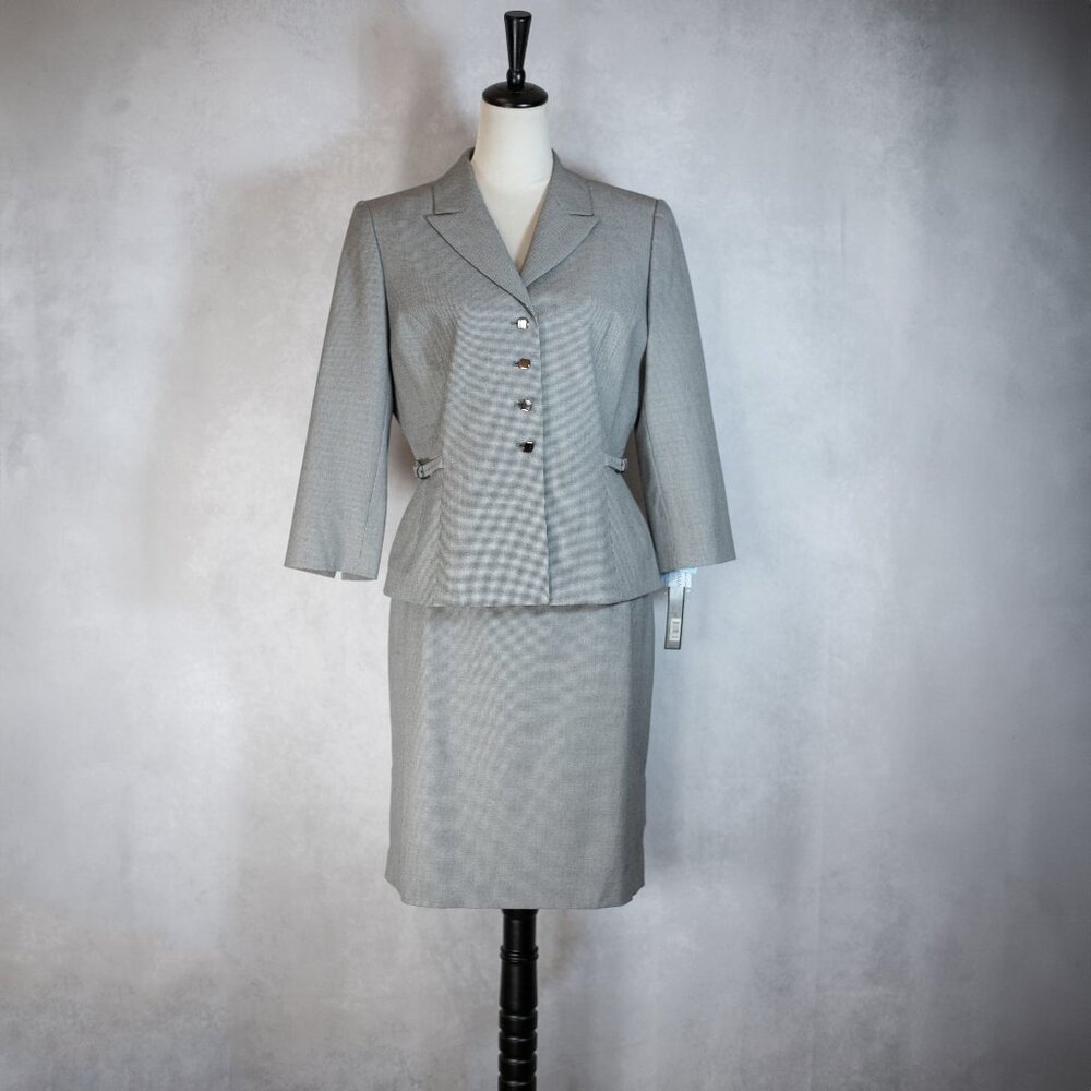 Tahari ASL Petite Womens Skirt Suit Checkered Black/White Two Pieces Size 10P